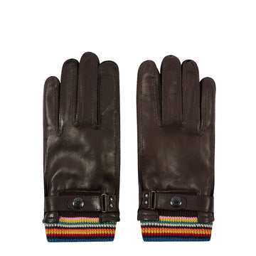 Paul Smith Leather Signature Stripe Cuff Gloves Brown