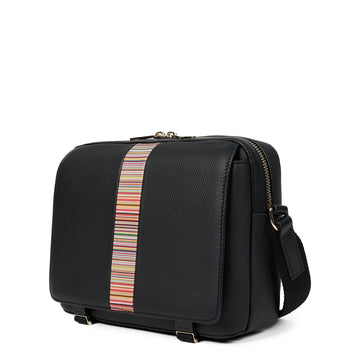 Paul Smith Leather Signature Stripe Trim Messenger Bag Black - Parasol Store