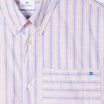 Paul Smith Mens SS Casual Fit Shirt Tan / Blue