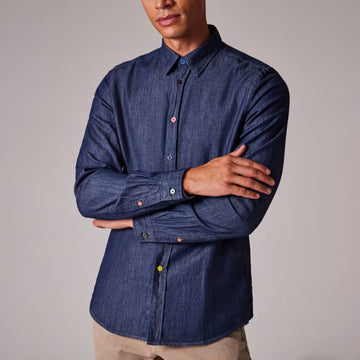 Paul Smith Mens Tailored-Fit Rinse Denim Shirt Rinse Denim - Parasol Store