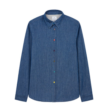 Paul Smith Mens Tailored-Fit Rinse Denim Shirt Rinse Denim - Parasol Store
