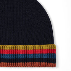 Paul Smith Merino Wool Artist Stripe Beanie Navy Blue - Parasol Store