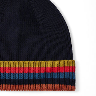 Paul Smith Merino Wool Artist Stripe Beanie Navy Blue
