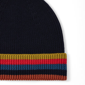 Paul Smith Merino Wool Artist Stripe Beanie Navy Blue