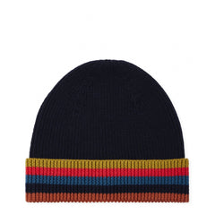 Paul Smith Merino Wool Artist Stripe Beanie Navy Blue - Parasol Store