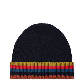 Paul Smith Merino Wool Artist Stripe Beanie Navy Blue