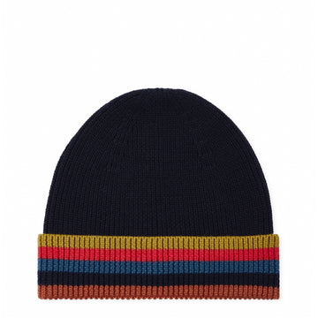 Paul Smith Merino Wool Artist Stripe Beanie Navy Blue
