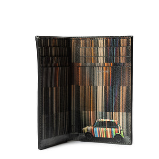 Paul Smith Mini Stripe Leather Credit Card Wallet Black - Parasol Store