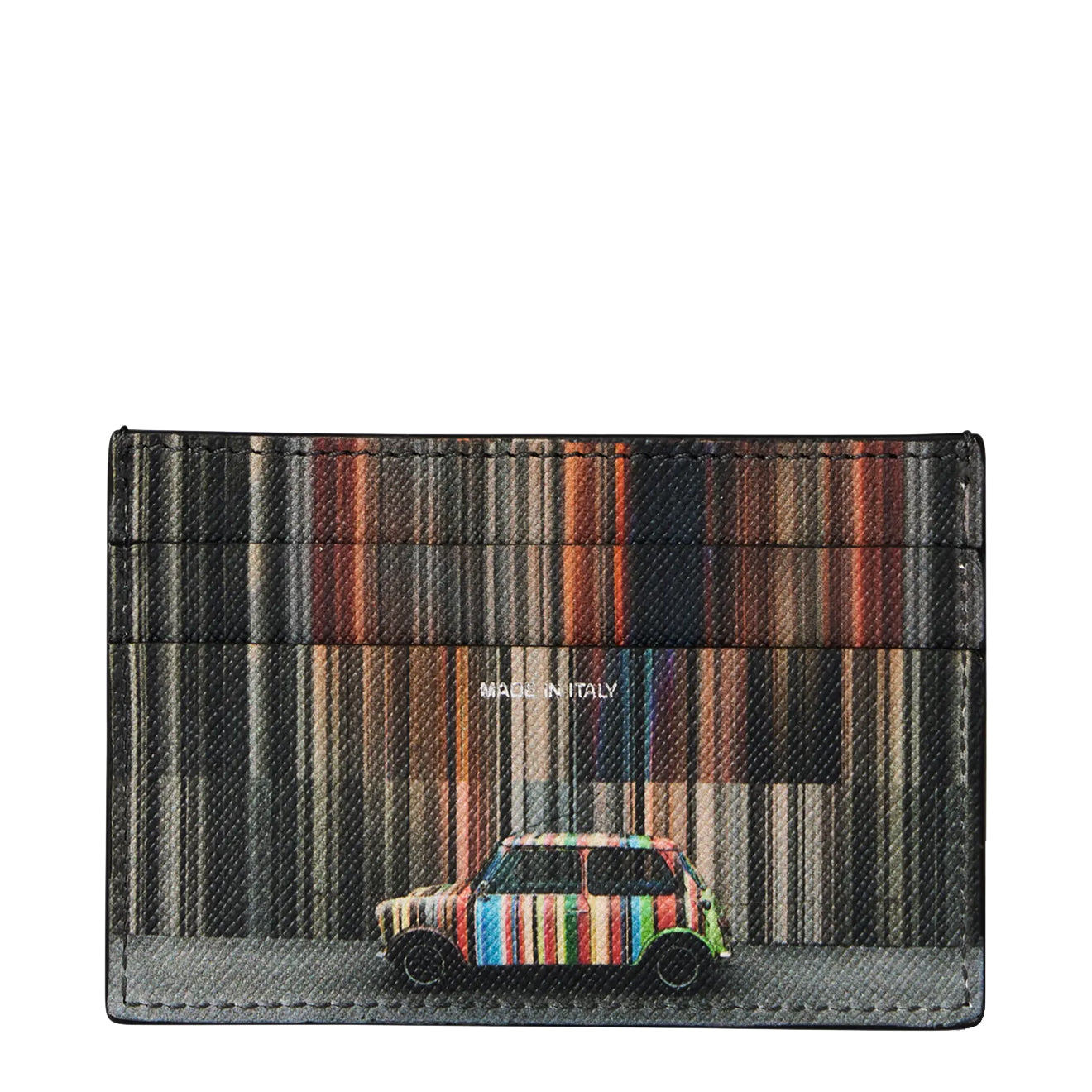 Paul Smith Mini Stripe Print Leather Card Holder Black - Parasol Store