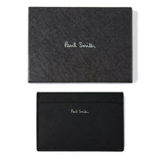 Paul Smith Mini Stripe Print Leather Card Holder Black - Parasol Store
