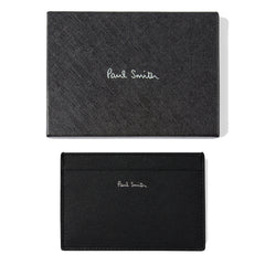 Paul Smith Mini Stripe Print Leather Card Holder Black - Parasol Store