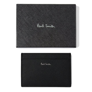 Paul Smith Mini Stripe Print Leather Card Holder Black - Parasol Store