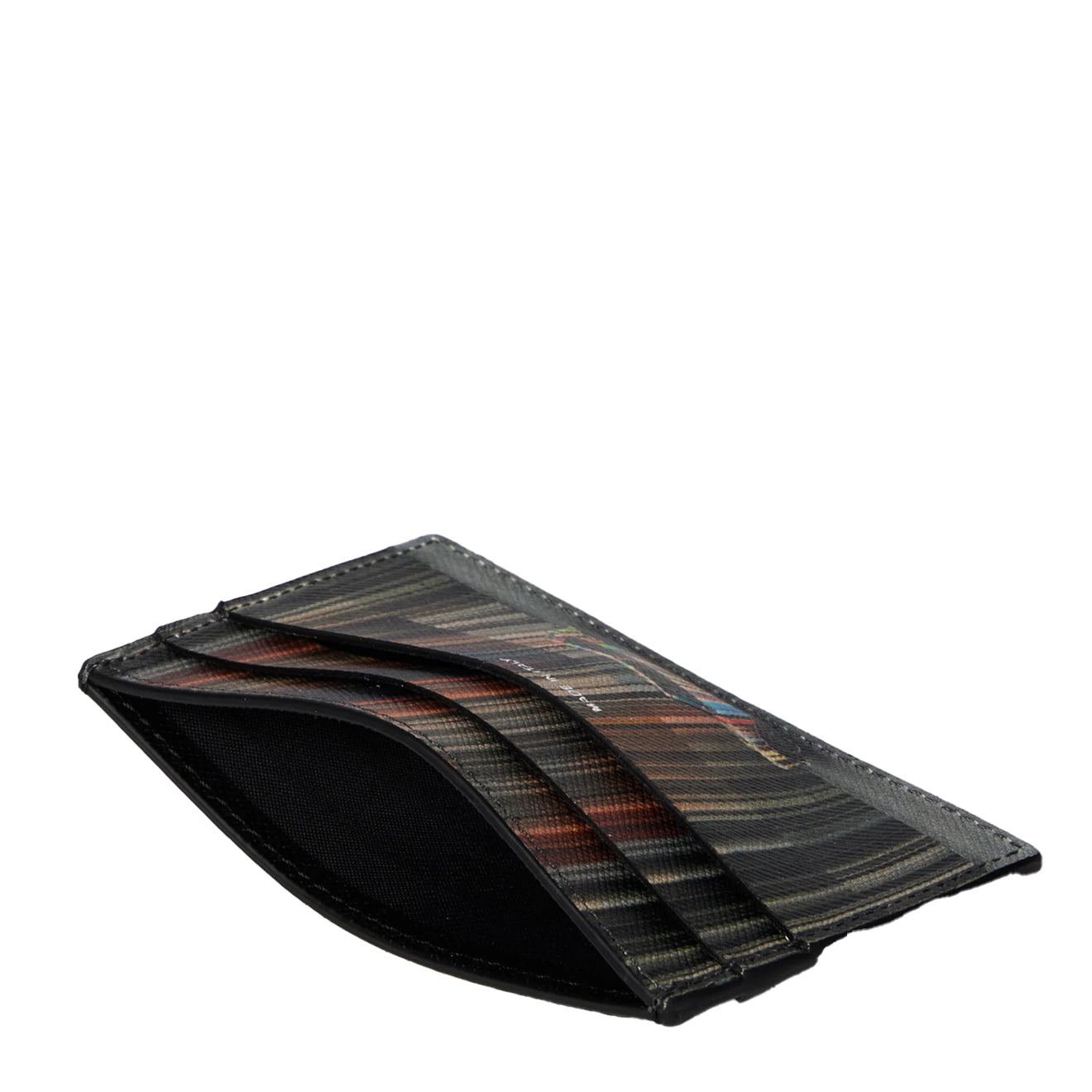 Paul Smith Mini Stripe Print Leather Card Holder Black - Parasol Store