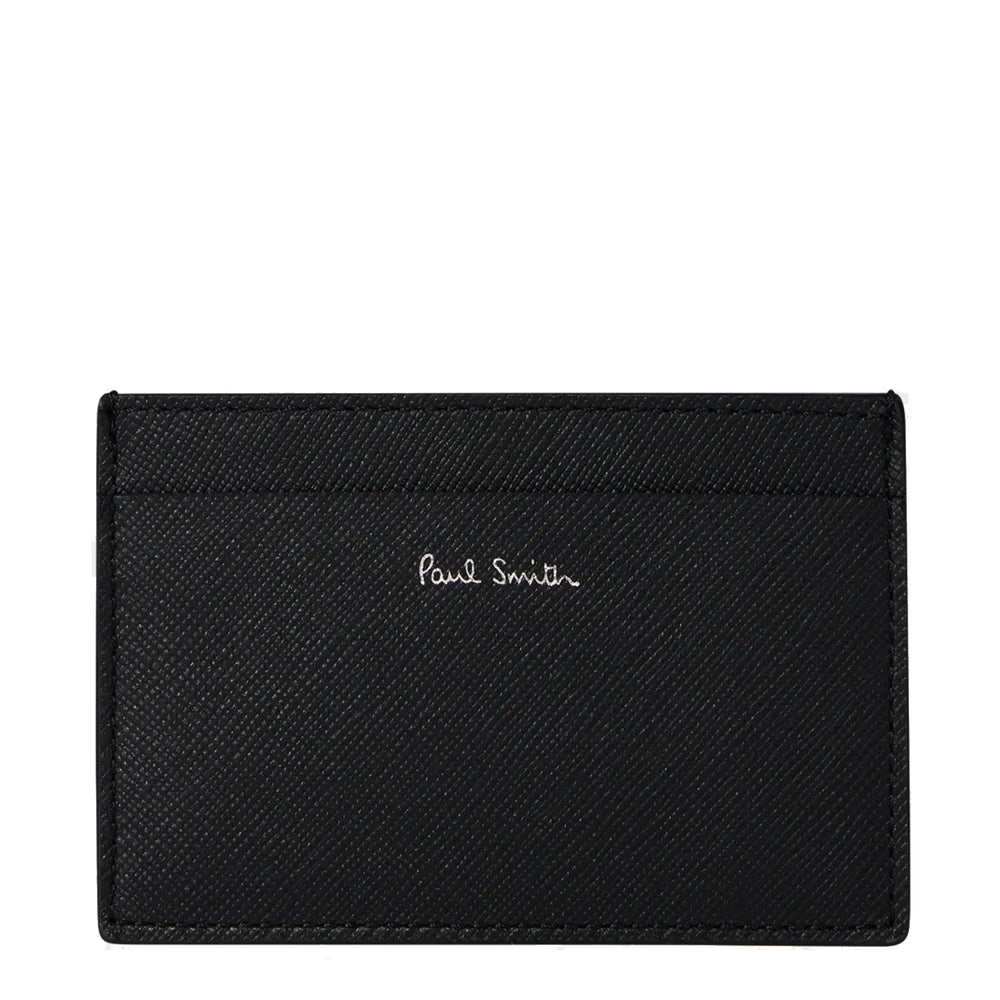 Paul Smith Mini Stripe Print Leather Card Holder Black - Parasol Store