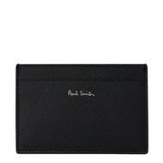 Paul Smith Mini Stripe Print Leather Card Holder Black - Parasol Store