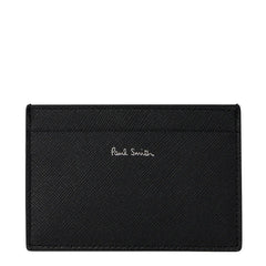 Paul Smith Mini Stripe Print Leather Card Holder Black - Parasol Store