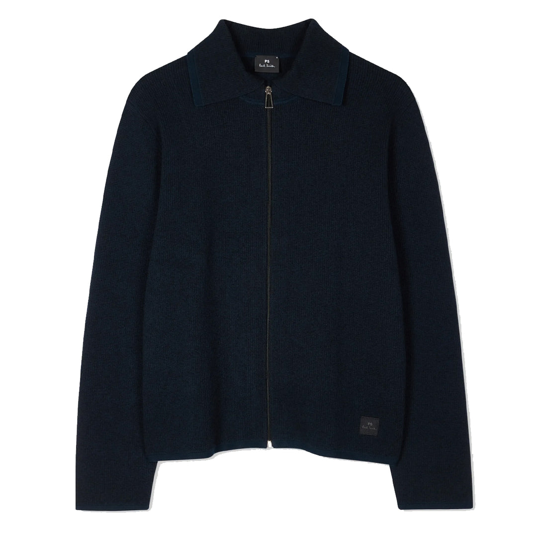 Paul Smith Navy Cotton-Blend Textured Zip Cardigan Navy - Parasol Store