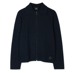 Paul Smith Navy Cotton-Blend Textured Zip Cardigan Navy - Parasol Store