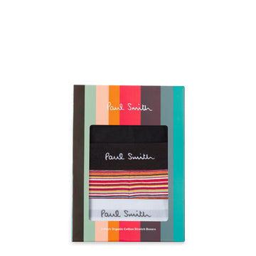 Paul Smith Organic Cotton Boxer Briefs 3 Pack Signature Stripe / White / Black