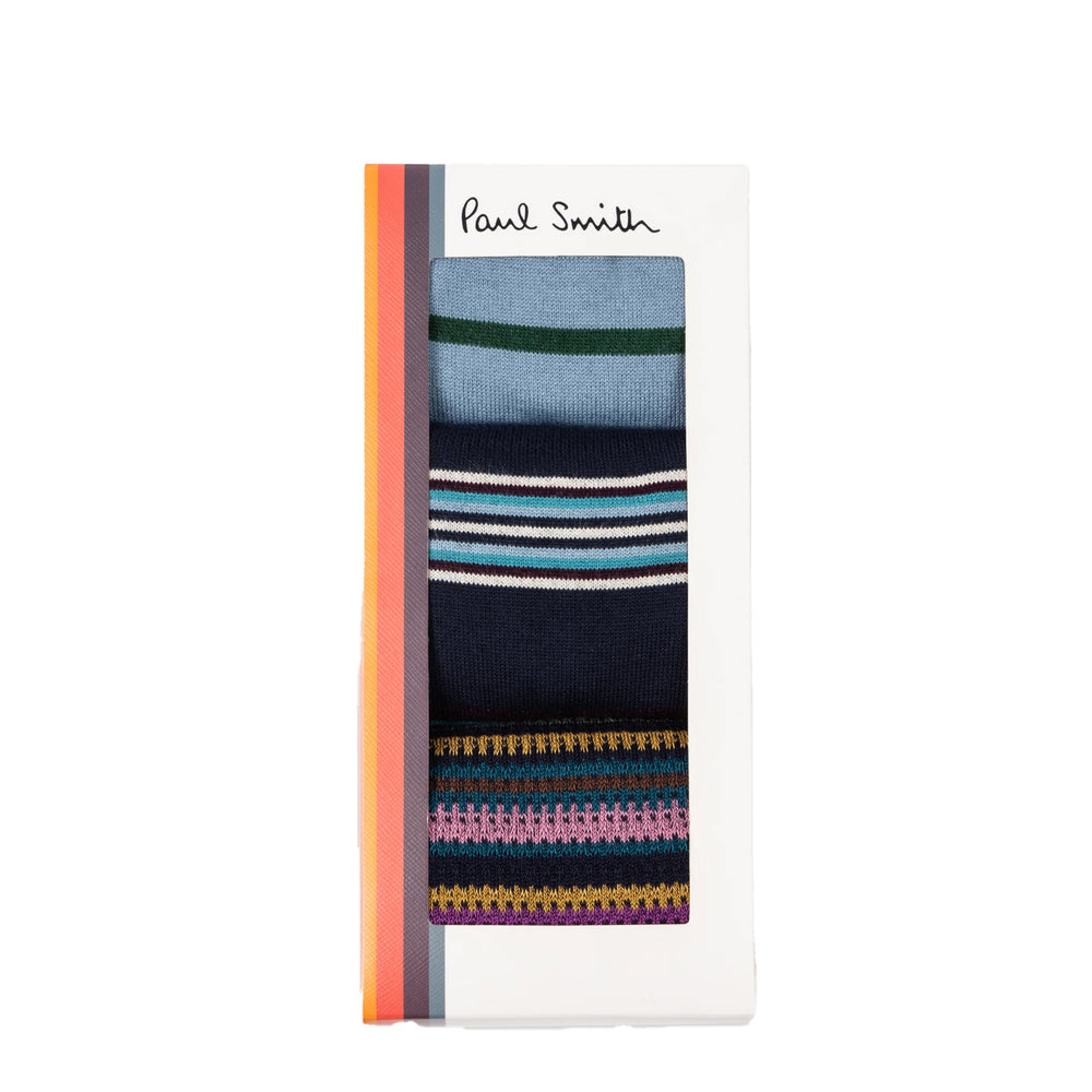 Paul Smith Stripe Socks Three Pack Navy Mix - Parasol Store