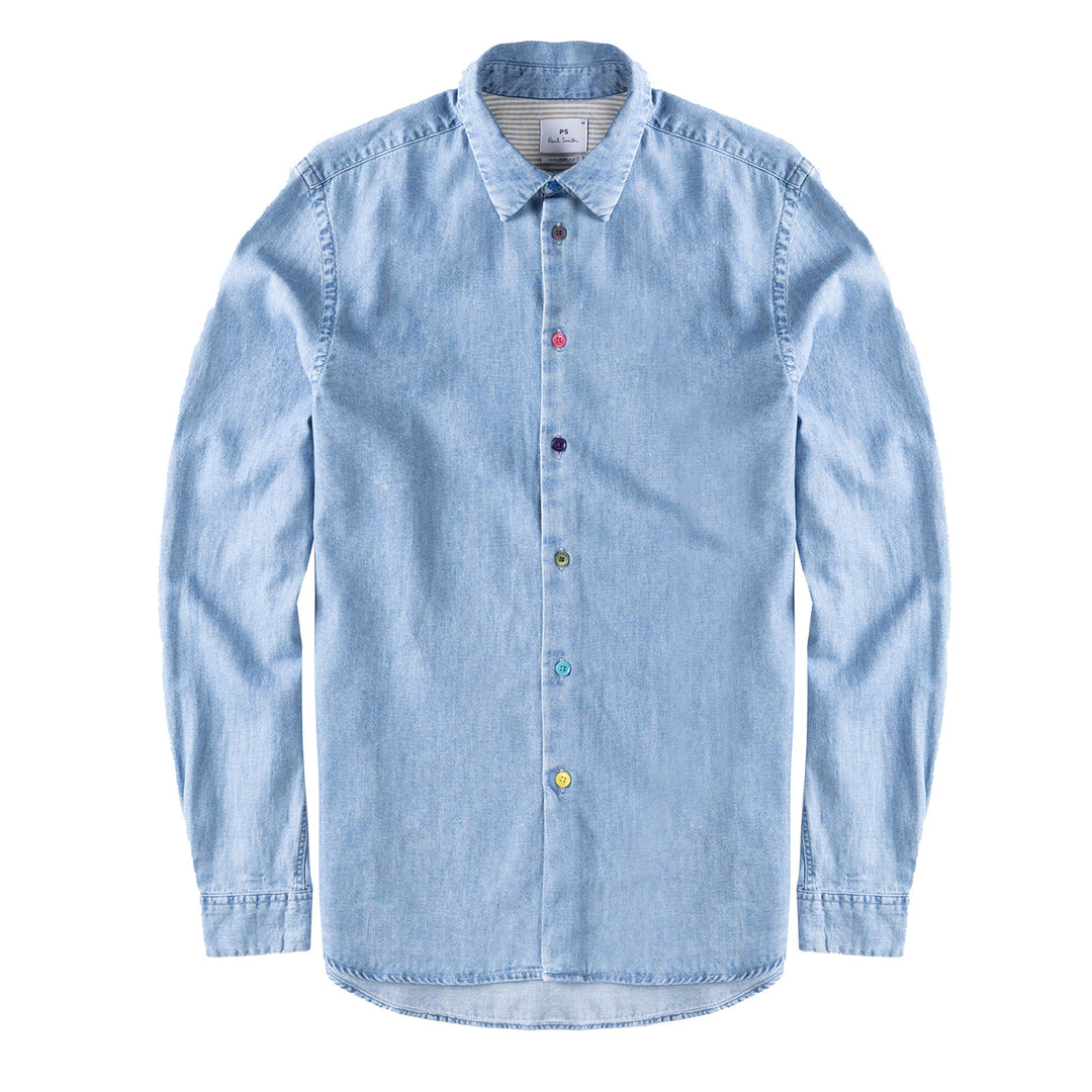 Paul Smith Tailored-Fit Indigo Rinse Cotton Denim Shirt Light Base - Parasol Store