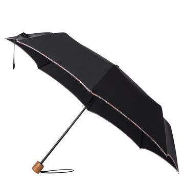 Paul Smith Telescopic Umbrella With Signature Stripe Trims Black - Parasol Store