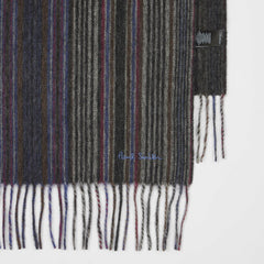 Paul Smith Tonal Stripe Lambswool Scarf Grey - Parasol Store