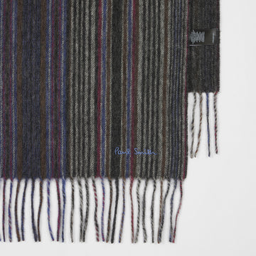 Paul Smith Tonal Stripe Lambswool Scarf Grey