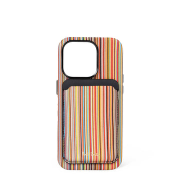 Paul Smith iPhone 15 Pro MagSafe Leather Signature Stripe Credit Card Case - Parasol Store