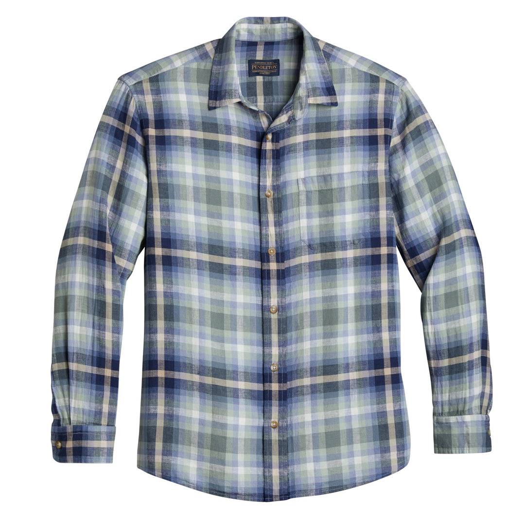 Pendleton Dawson LS Linen Shirt Light Green / Denim Plaid Pendleton