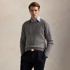 Polo Ralph Lauren Cable-Knit Cashmere Sweater Fawn Grey Heather - Parasol Store