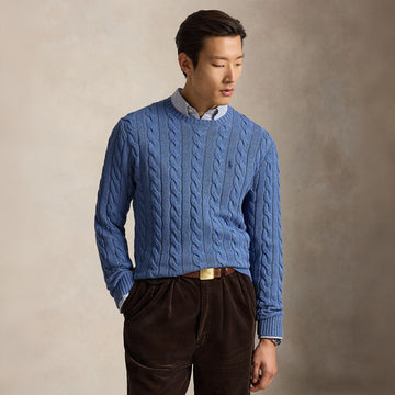 Polo Ralph Lauren Cable-Knit Cotton Jumper Blue Borage Heather