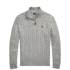 Polo Ralph Lauren Cable-Knit Cotton Quarter-Zip Jumper Fawn Grey Heather