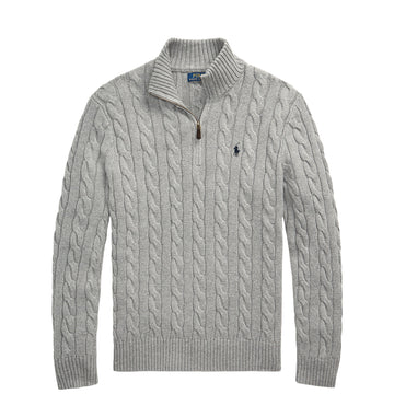 Polo Ralph Lauren Cable-Knit Cotton Quarter-Zip Jumper Fawn Grey Heather