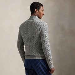 Polo Ralph Lauren Cable-Knit Cotton Quarter-Zip Jumper Fawn Grey Heather