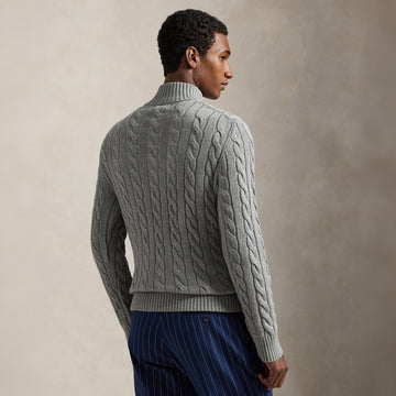 Polo Ralph Lauren Cable-Knit Cotton Quarter-Zip Jumper Fawn Grey Heather