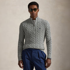 Polo Ralph Lauren Cable-Knit Cotton Quarter-Zip Jumper Fawn Grey Heather