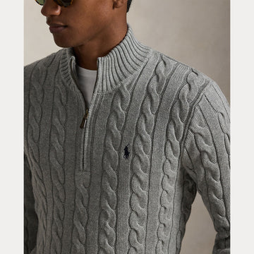 Polo Ralph Lauren Cable-Knit Cotton Quarter-Zip Jumper Fawn Grey Heather