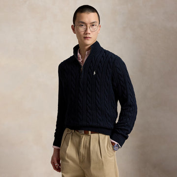 Polo Ralph Lauren Cable-Knit Cotton Quarter-Zip Jumper Hunter Navy