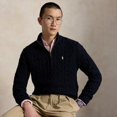 Polo Ralph Lauren Cable-Knit Cotton Quarter-Zip Jumper Hunter Navy