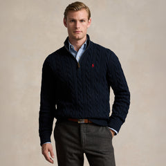 Polo Ralph Lauren Cable-Knit Cotton Quarter-Zip Jumper Hunter Navy