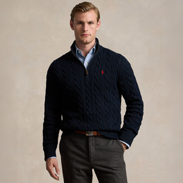 Polo Ralph Lauren Cable-Knit Cotton Quarter-Zip Jumper Hunter Navy