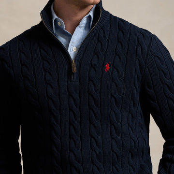 Polo Ralph Lauren Cable-Knit Cotton Quarter-Zip Jumper Hunter Navy