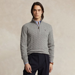 Polo Ralph Lauren Cable-Knit Wool-Cashmere Sweater Fawn Grey Heather