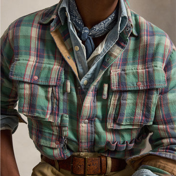 Polo Ralph Lauren Classic Fit Plaid Brushed Flannel Shirt Green / Pink Multi