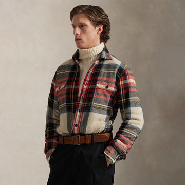 Polo Ralph Lauren Classic Fit Plaid Flannel Workshirt Cream / Red / Multi - Parasol Store