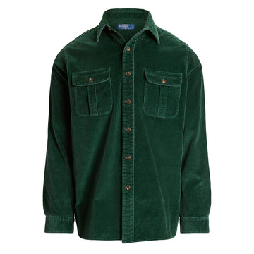 Polo Ralph Lauren Classic Fit Suede-Patch Corduroy Shirt Moss Agate - Parasol Store