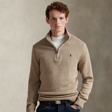 Polo Ralph Lauren Cotton Quarter-Zip Sweater Bronze Melange - Parasol Store