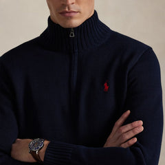 Polo Ralph Lauren Cotton Quarter-Zip Sweater Hunter Navy - Parasol Store