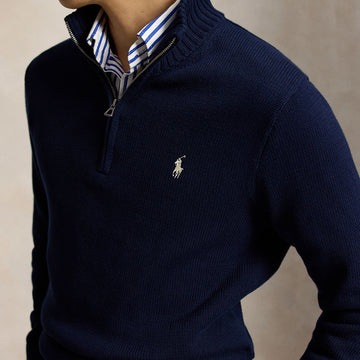 Polo Ralph Lauren Cotton Quarter Zip Mockneck Sweater Hunter Navy / C8135